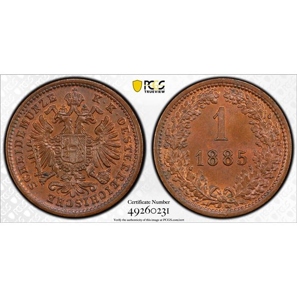 AUSTRIA: Franz Joseph I, 1848-1916, AE kreuzer, 1885, PCGS graded MS65 BN