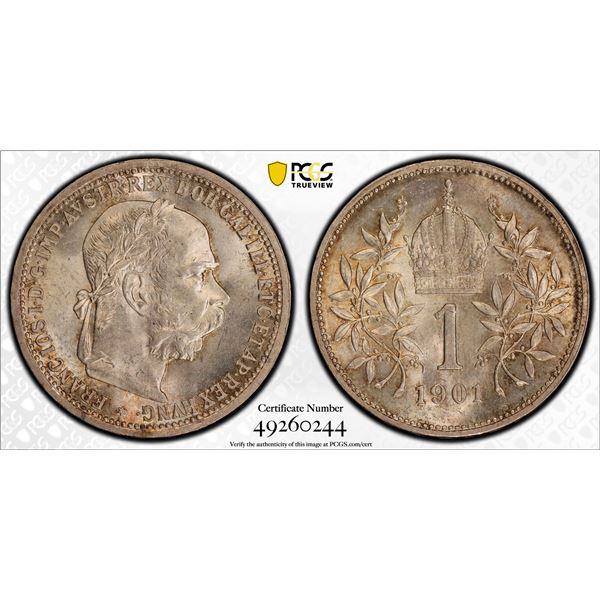 AUSTRIA: Franz Joseph I, 1848-1916, AR corona, 1901, PCGS graded MS65