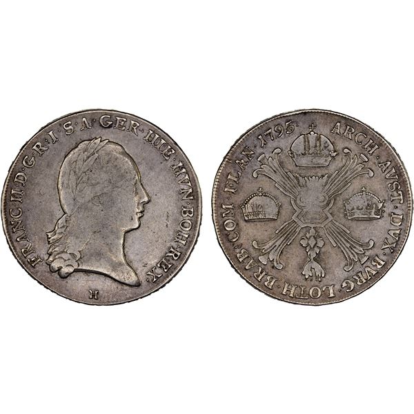 AUSTRIAN NETHERLANDS: Francis II, 1792-1797, AR kronenthaler, Günzburg Mint, 1795-H, VF