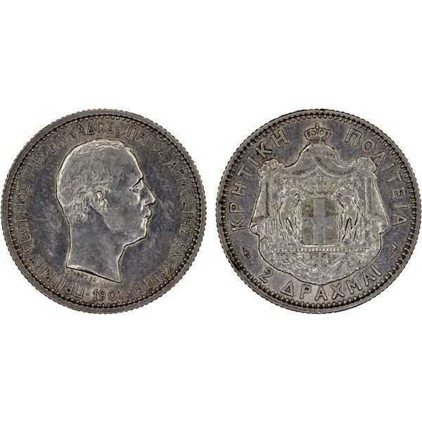 CRETE: George, of Greece, 1898-1906, AR 2 drachmai, 1901, XF