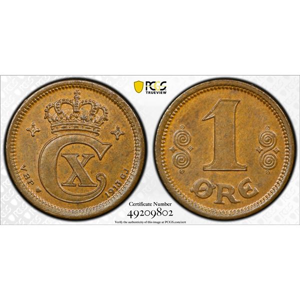 DENMARK: Christian X, 1912-1947, AE ore, 1913, PCGS graded MS64 BN