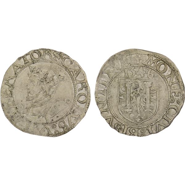 FRANCE: BESANÇON: Charles V, 1519-1558, AR carolus (1.27g), 1546, XF to AU