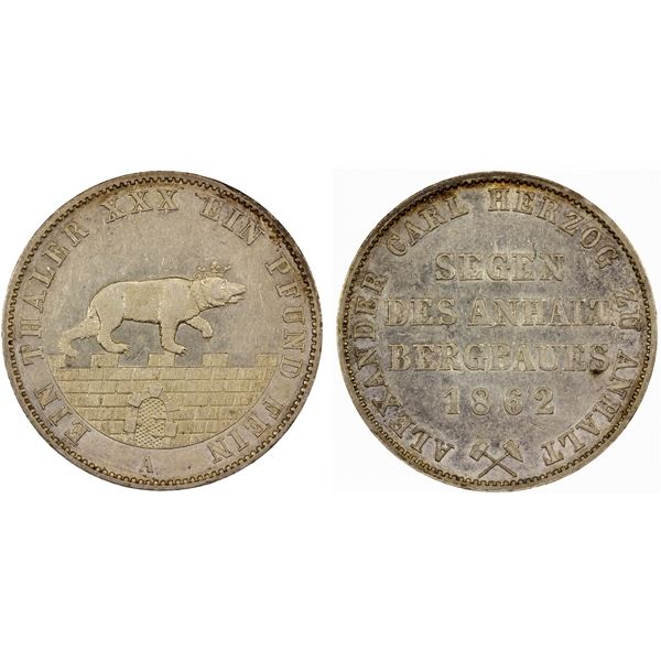 ANHALT-BERNBURG: Alexander Carl, 1834-1863, AR thaler, 1906, XF