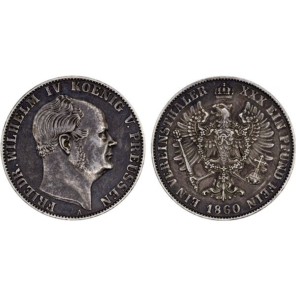 PRUSSIA: Friedrich Wilhelm IV, 1840-1861, AR vereinsthaler, 1860-A, About Unc