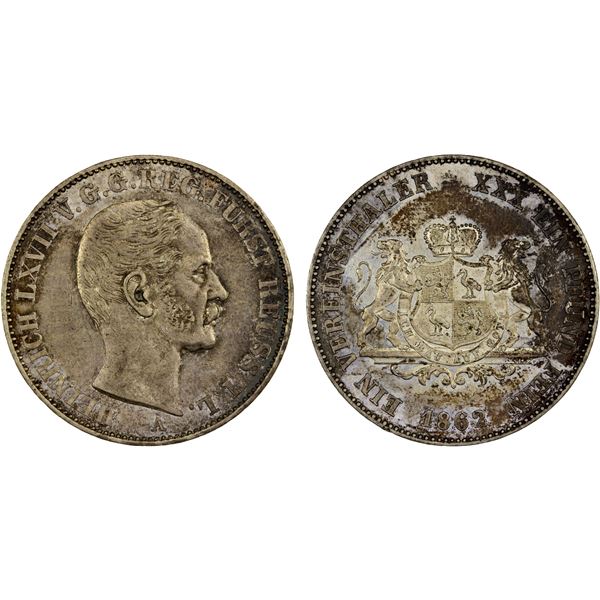 REUSS-SCHLEIZ: Heinrich LXVII, 1854-1867, AR thaler, 1862-A, Choice XF