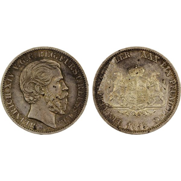 REUSS-SCHLEIZ: Heinrich XIV, 1867-1913, AR thaler, 1868-A, XF