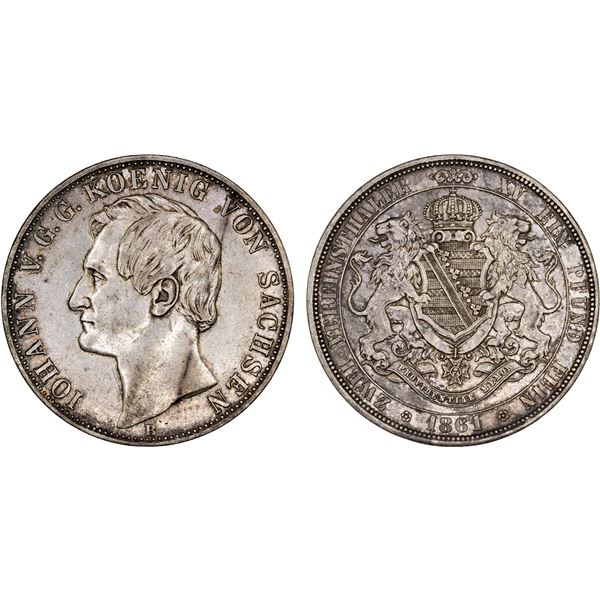 SAXONY: Johann, 1854-1873, AR 2 thaler, 1861, XF