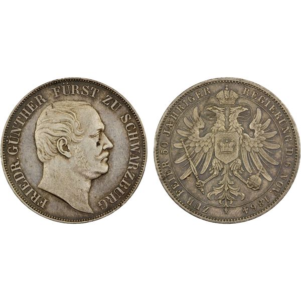 SCHWARZBURG-RUDOLSTADT: Friedrich Günther, 1807-1867, AR thaler, 1864, Choice XF