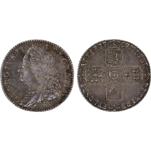 GREAT BRITAIN: George II, 1727-1760, AR sixpence, 1757, Choice XF