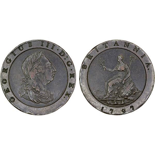 GREAT BRITAIN: George III, 1760-1820, AE twopence, 1797, VF