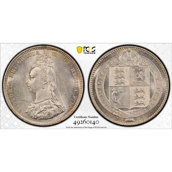 GREAT BRITAIN: Victoria, 1837-1901, AR shilling, 1887, PCGS graded MS63