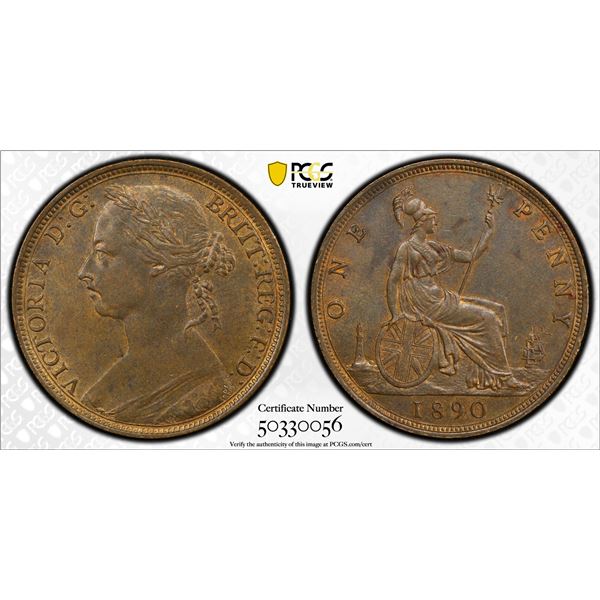 GREAT BRITAIN: Victoria, 1837-1901, AE penny, 1890, PCGS graded MS63 BN