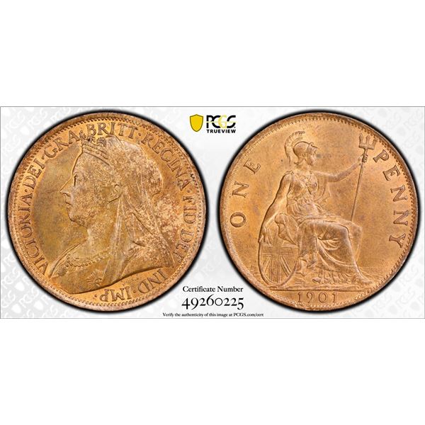 GREAT BRITAIN: Victoria, 1837-1901, AE penny, 1901, PCGS graded MS64 RB