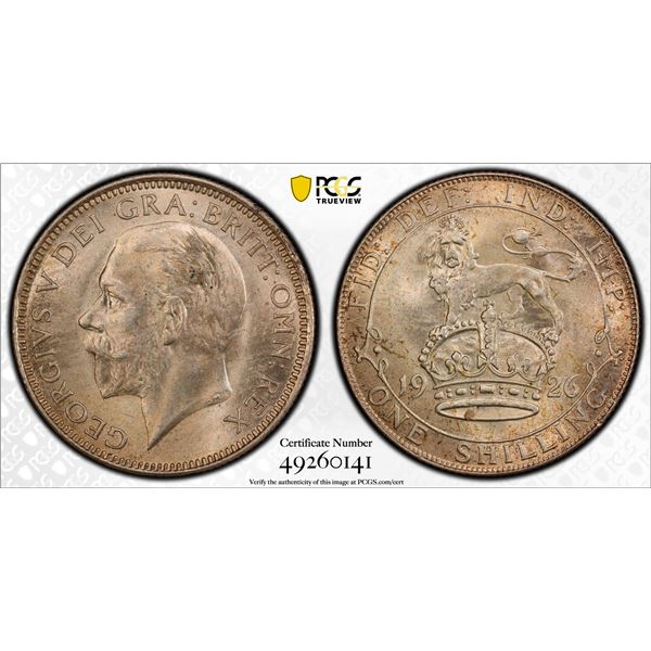 GREAT BRITAIN: George V, 1910-1936, AR shilling, 1926, PCGS graded MS64