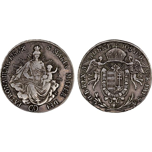 HUNGARY: Joseph II, AR 1/2 thaler, Vienna Mint, 1786-A, VF