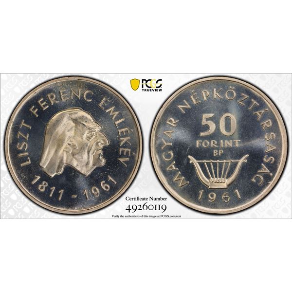 HUNGARY: Republic, AR 50 forint, 1961-BP, PCGS graded Proof 67 CAM