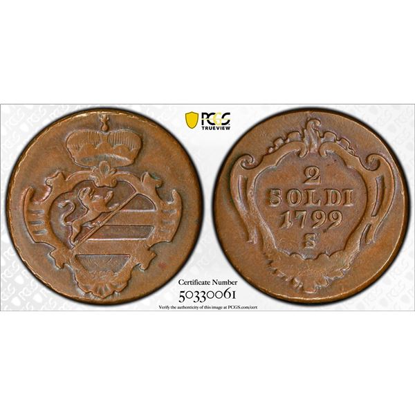 GORIZIA: Francis II, 1792-1806, AE 2 soldi, 1799-S, PCGS graded MS62 BN