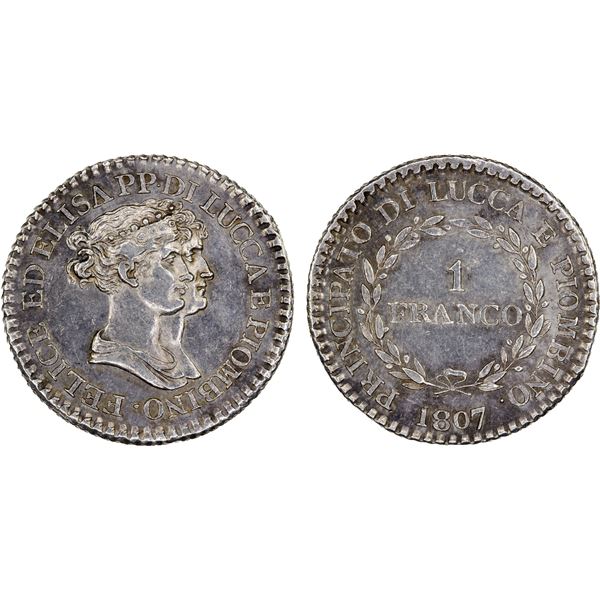 LUCCA & PIOMBINO: Felice & Elisa, 1805-1814, AR franco, 1807, Choice About Unc