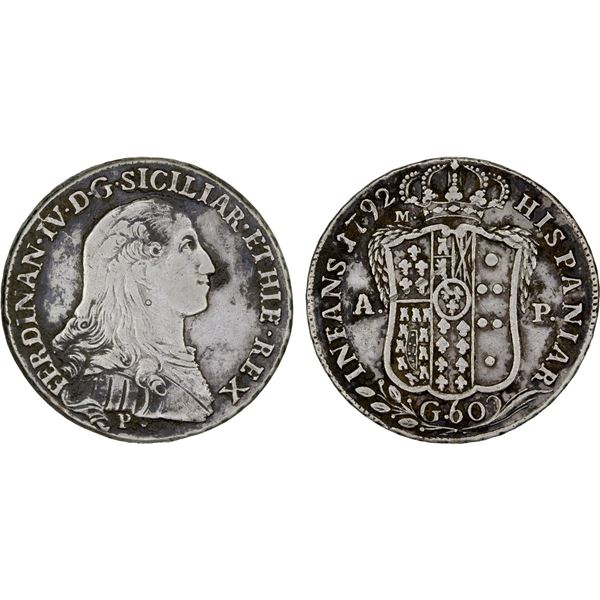 NAPLES & SICILY: Ferdinando IV, 1759-1816, AR ½ piastra (60 grani), 1792, VF