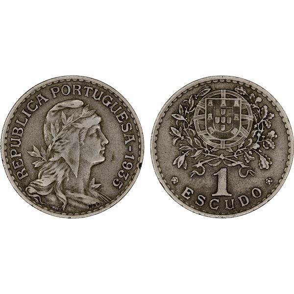 PORTUGAL: Republic, 1 escudo, 1935, Fine to VF