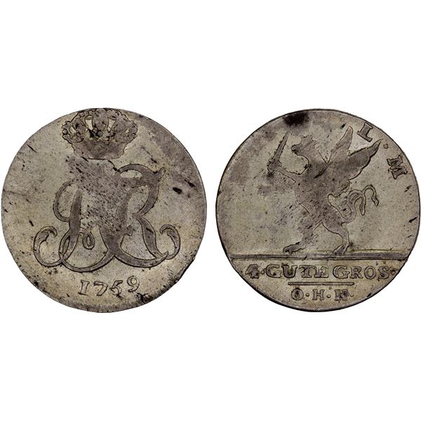 SWEDEN - POMERANIA: Adolf Fredrik, 1751-1771, AR 4 gute groschen, 1759, XF to AU