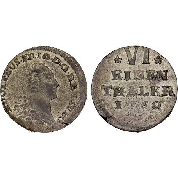 SWEDEN - POMERANIA: Adolf Fredrik, 1751-1771, AR 1/6 thaler, 1760, Fine to VF