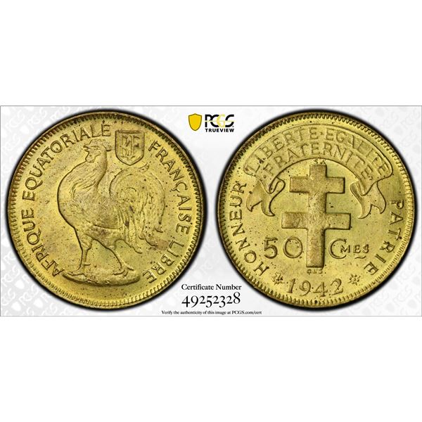 FRENCH EQUATORIAL AFRICA: Free French, 50 centimes, 1942, PCGS graded MS64