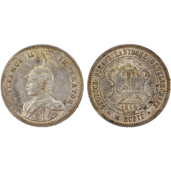 GERMAN EAST AFRICA: Wilhelm II, 1888-1918, AR 1/4 rupie, 1898, About Unc