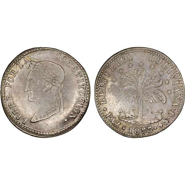 BOLIVIA: Republic, AR 4 soles, 1853-PAZ, VF to XF