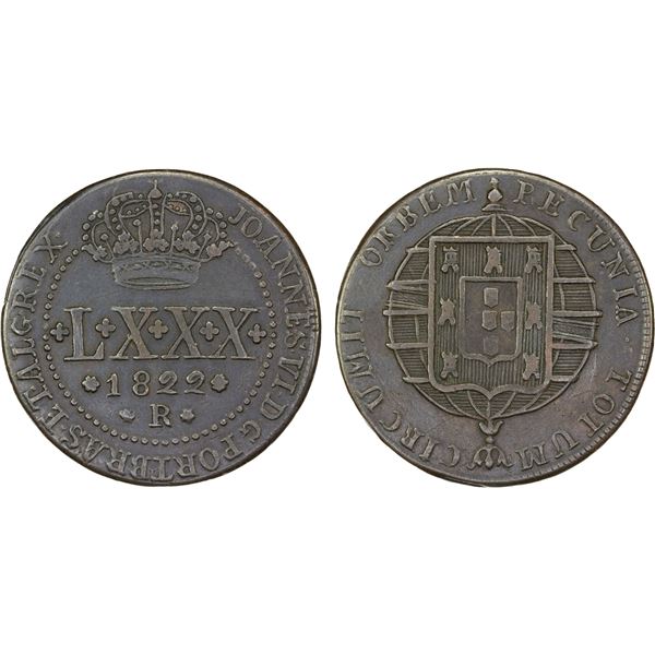 BRAZIL: João VI, 1816-1826, AE 80 reis, 1822-R, XF