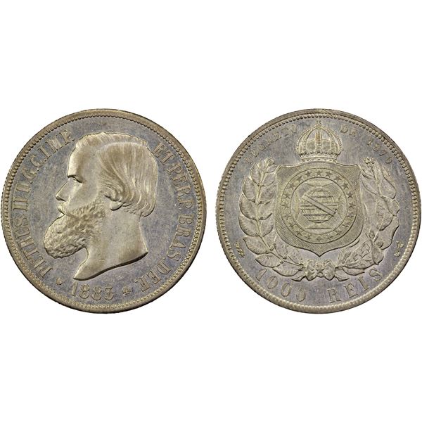 BRAZIL: Pedro I, 1822-1831, AR 1000 reis, 1883, Unc