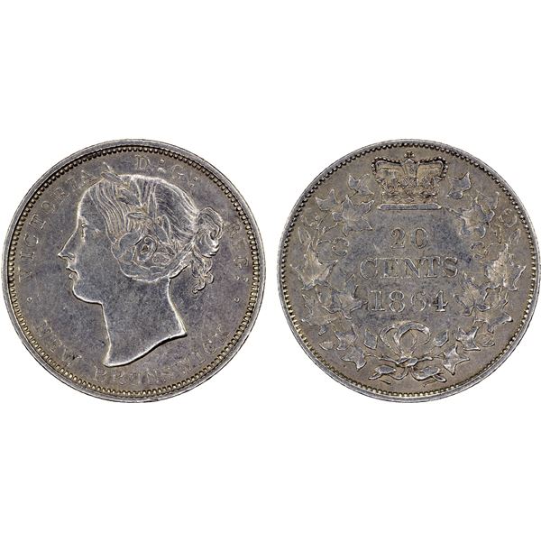 CANADA: NEW BRUNSWICK: Victoria, 1837-1901, AR 20 cents, 1864, VF to XF
