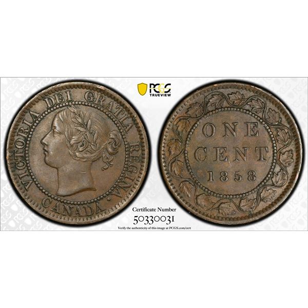 CANADA: Victoria, 1837-1901, AE cent, 1858, PCGS graded AU55