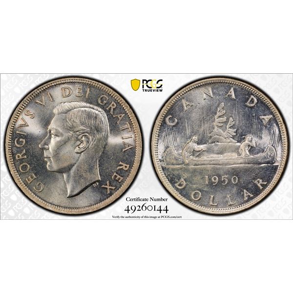 CANADA: George VI, 1936-1952, AR dollar, 1950, PCGS graded MS64