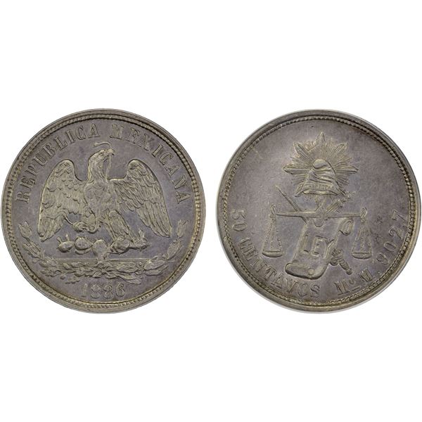 MEXICO: Republic, AR 50 centavos, 1886-Mo, ANACS graded AU50 details