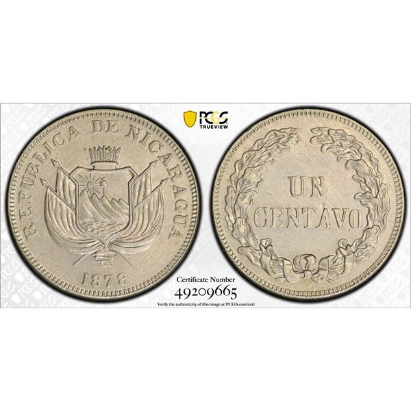 NICARAGUA: Republic, 1 centavo, 1878, PCGS graded MS61