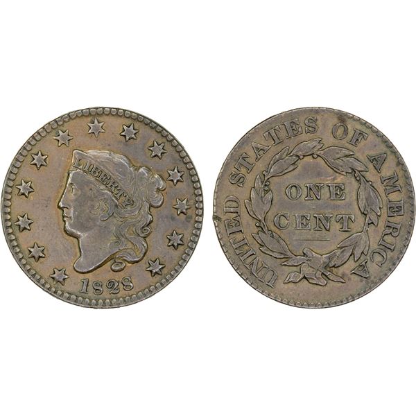 UNITED STATES: AE cent, 1828, VF to XF