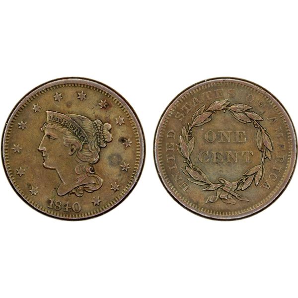 UNITED STATES: AE cent, 1840, XF
