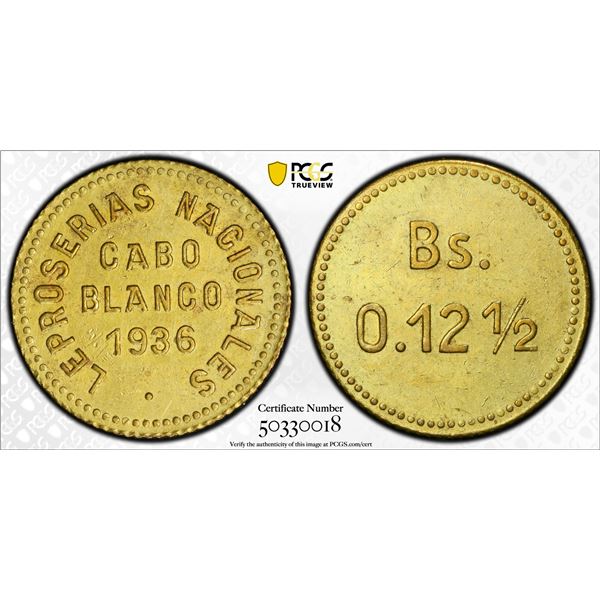 VENEZUELA: Leprosarium Coinage, 12½ centavos, 1936, PCGS graded About Unc details