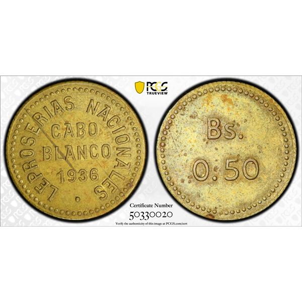 VENEZUELA: Leprosarium Coinage, 50 centavos, 1936, PCGS graded MS61