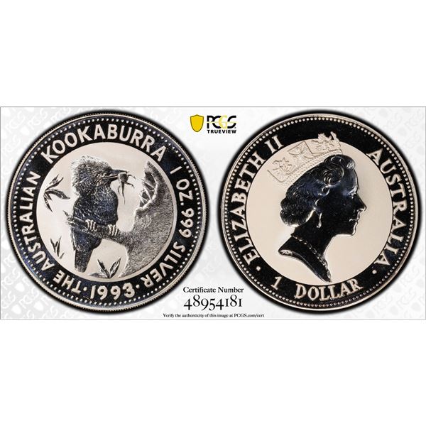 AUSTRALIA: Elizabeth II, 1952-2022, AR dollar, 1993, PCGS graded MS69