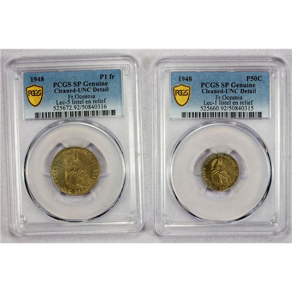 FRENCH OCEANIA: PAIR of 2 coins