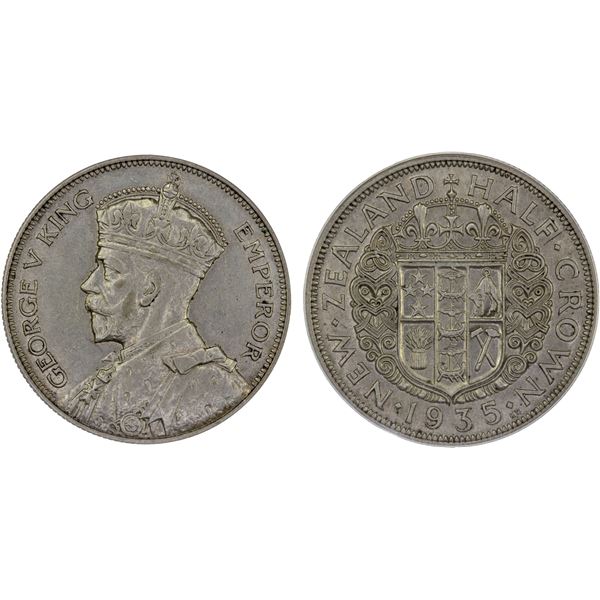 NEW ZEALAND: George V, 1910-1936, AR halfcrown, 1935, ANACS graded AU55