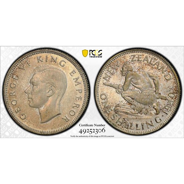NEW ZEALAND: George VI, 1936-1952, AR shilling, 1940, PCGS graded MS62