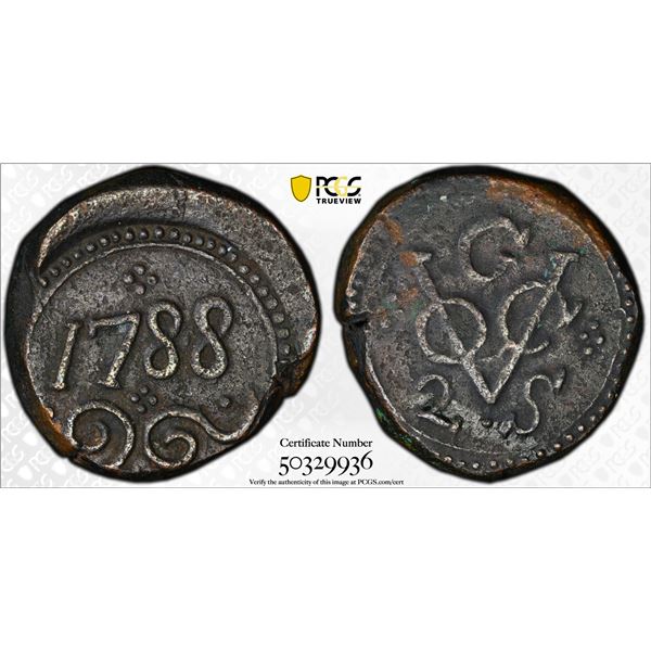 CEYLON (DUTCH): AE 2 stiver, Galle mint, 1788, PCGS graded XF details