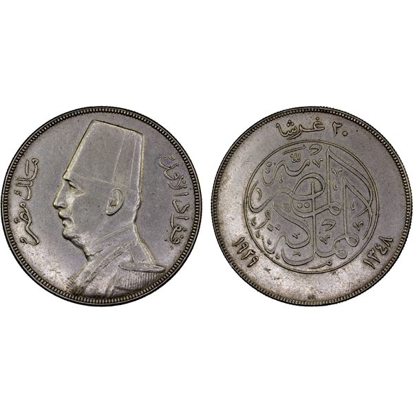EGYPT: Fuad I, 1922-1936, AR 20 piastres, 1929/AH1348, XF to AU