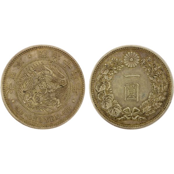 JAPAN: Meiji, 1868-1912, AR yen, year 16 (1883), ANACS graded AU50