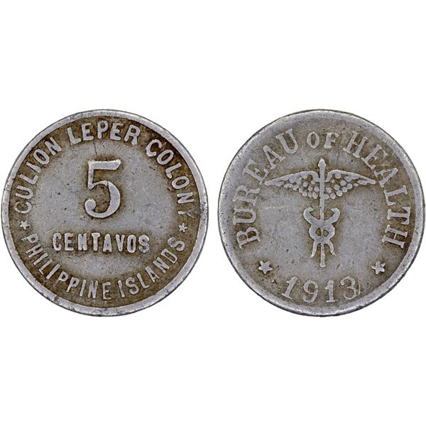 PHILIPPINES: Leprosarium Coinage, 5 centavos, 1913, VF