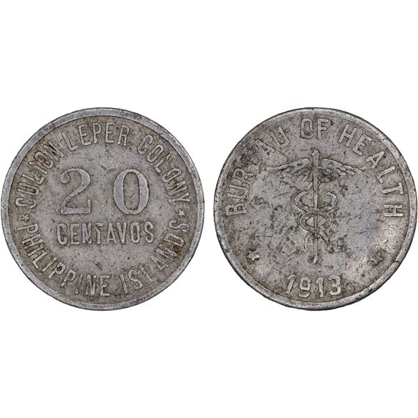 PHILIPPINES: Leprosarium Coinage, 20 centavos, 1913, VF