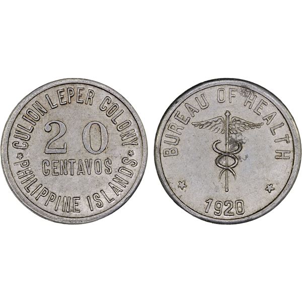 PHILIPPINES: Leprosarium Coinage, 20 centavos, 1920, Choice XF